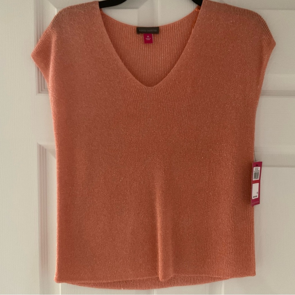 Vince Camuto Orange Fitted Cap Sleeve Blouse